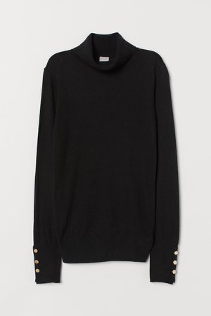 Fine-knit Turtleneck Sweater - Black