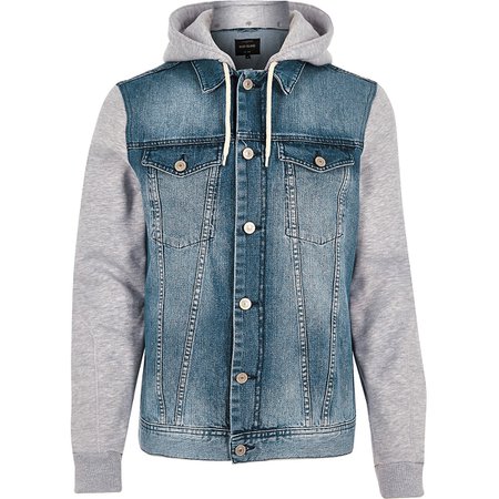 Blue jersey hoodie denim jacket - Jackets - Coats & Jackets - men