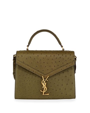 Saint Laurent Cassandra YSL Monogram Ostrich Top-Handle Bag | Neiman Marcus