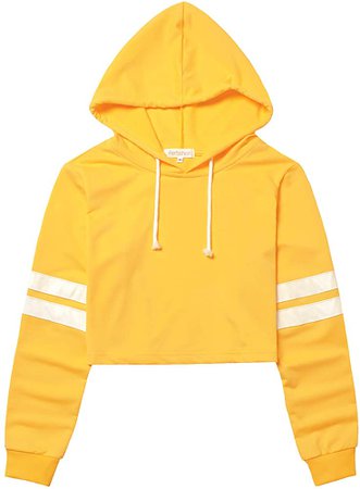 Yellow Crop Top Hoodie Cropped Hoodies for Women Long Sleeve Pullover at Amazon Women’s Clothing store