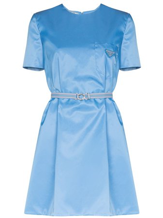 Shop blue Prada logo-embellished nylon mini dress with Express Delivery - Farfetch