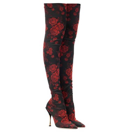 Floral-printed over-the-knee boots