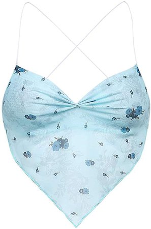 Women Y2K Halter Camisole Sleeveless Sexy Cami Aesthetic Spaghetti Strap Crop Top Criss Cross Tank Top Summer Vest (Flower Blue, S) at Amazon Women’s Clothing store
