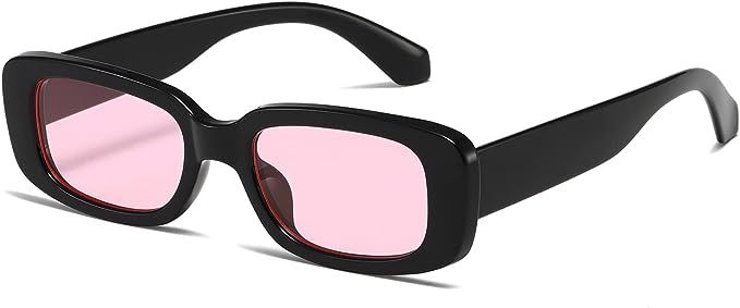Amazon.com: kimorn Rectangle Sunglasses for Women Men Trendy Retro Fashion Sun Glasses 90’s Vintage UV 400 Protection Square Frame K1200 (Black Frame Pink Lens, 65) : Clothing, Shoes & Jewelry