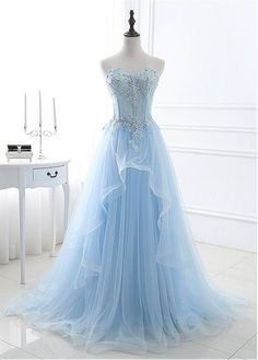 Blue Tulle Corset Prom Dress