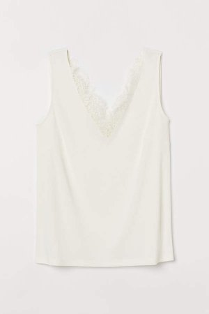 Sleeveless Lace-detail Top - White
