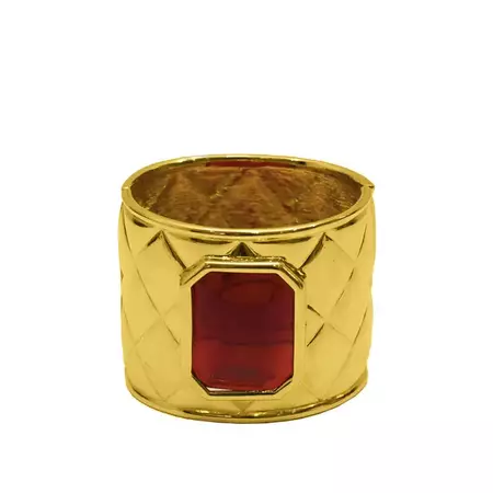 Late 1980s Les Bernard Gold Quilted Cuff with Red Poured Glass Stone For Sale at 1stDibs | louis bernard 22k gold plated