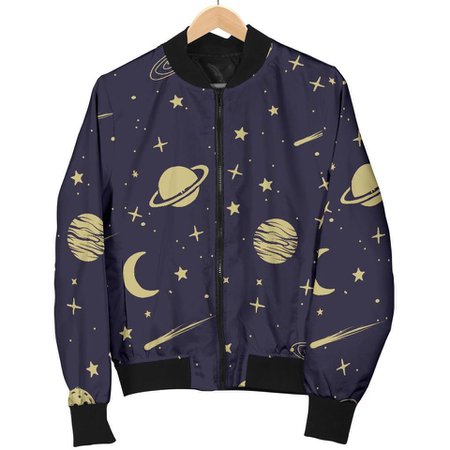 Grizzshop Constellation Pattern Print Men Casual Bomber Jacket