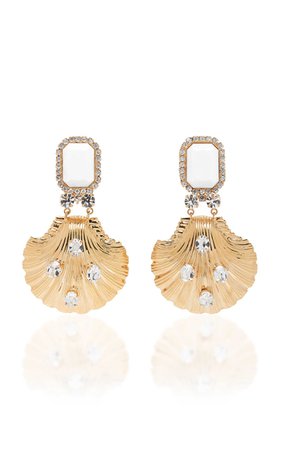 ALESSANDRA RICH Crystal-Embellished Seashell Clip Earrings