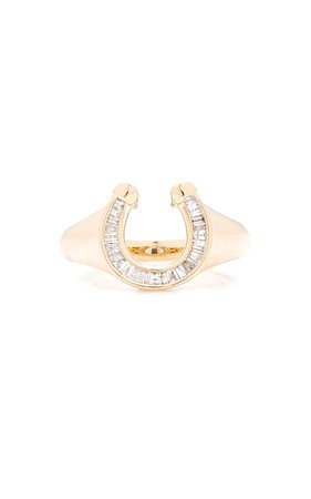 Horseshoe 14k Yellow Gold Diamond Signet Ring By Adina Reyter | Moda Operandi