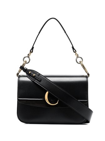 Chloé black C ring medium leather shoulder bag