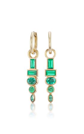 18k Gold Totem Emerald Huggie Earrings By Sorellina | Moda Operandi