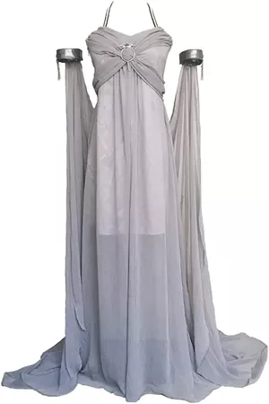 Amazon.com: Xfang Women's Chiffon dress Halloween Cosplay Costume Grey Long Train Dress : Clothing, Shoes & Jewelry