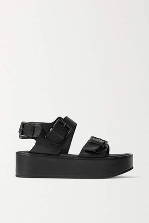 Leather Platform Sandals - Black