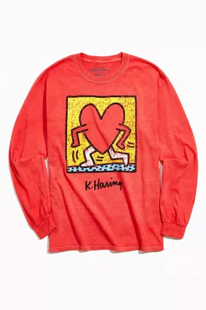 Keith Haring Running Heart Long Sleeve Tee | Urban Outfitters