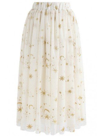 White And Gold Tulle Skirt