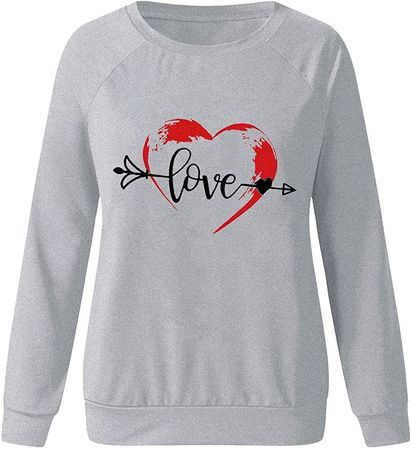 Amazon.com: Women Casual Heart Print Sweatshirt Pullover Tunic Valentines Day Funny Cute Long Raglan Sleeve Crew Neck Loose Fit Tops Shirts Hoody Tunic Red : Sports & Outdoors