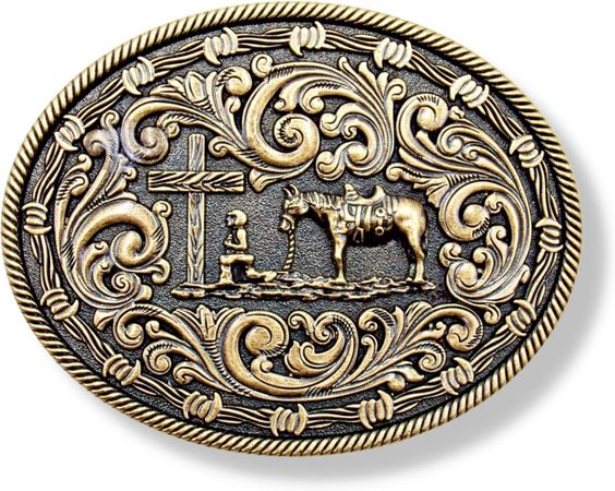 Amazon.com: Needzo Praying Cowboy Kneeling with Horse and Cross Heavy Duty Belt Buckle, Religious Western Apparel for Cowboys and Cowgirls, Christian Accessories for Rodeos, 3.5 Inches : Clothing, Shoes & Jewelry