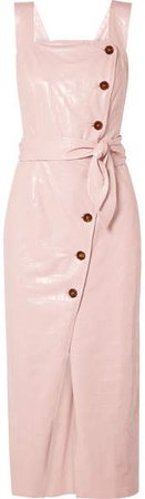 Nanushka - Zora Croc-effect Vegan Leather Wrap-effect Midi Dress - Pastel pink