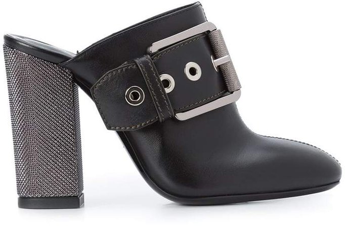 buckle front boot style mules