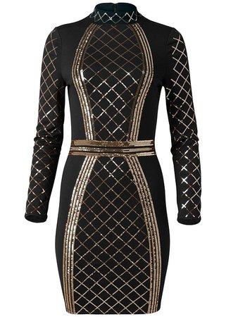 Sequin Bodycon Dress in Black & Gold | VENUS