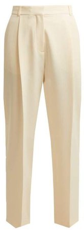High Rise Straight Leg Ribbed Crepe Trousers - Womens - Ivory