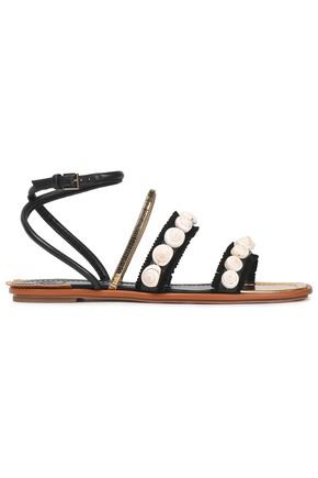 Embellished fringed suede and leather sandals | TORY BURCH | Sale up to 70% off | THE OUTNET