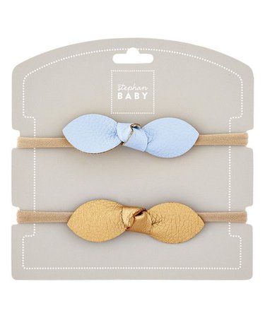 Stephan Baby Blue & Gold Bow Faux Leather Headband Set | zulily