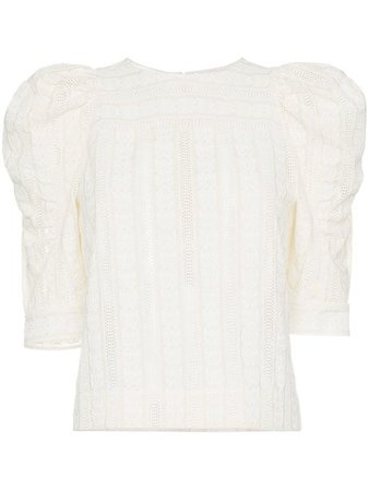 Chloé Owl Eye Embroidered Cotton Voile Top