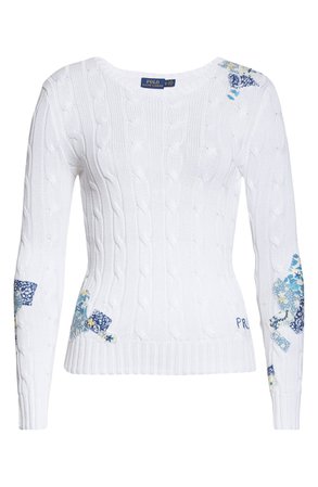 Polo Ralph Lauren Classic Cabled Patchwork Sweater | white