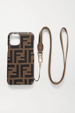 Brown Canvas-trimmed embossed leather iPhone 11 Pro case | Fendi | NET-A-PORTER