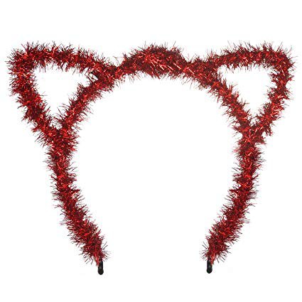Lux Accessories Red Christmas Holiday Garland Cat Ear Headband Hair Accessories: Beauty