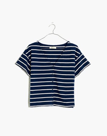 V-Neck Button-Front Boxy-Crop Tee