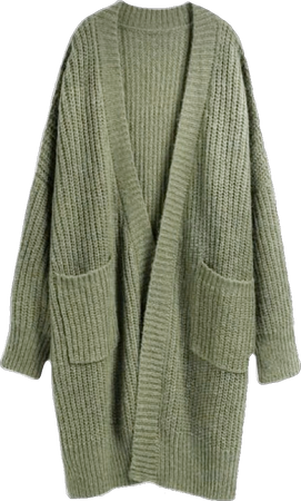 long green knitted cardigan