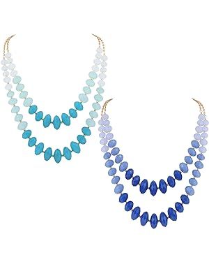 Amazon.com: Coiris 2 Pieces Gold Chain Gradient Color Big Acrylic Beads Statement Strand Necklaces(N0066-Blue&Teal) : Clothing, Shoes & Jewelry
