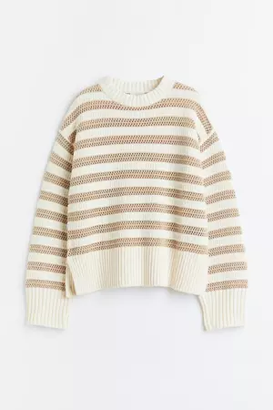 Hole-knit Sweater - Beige/striped - Ladies | H&M US