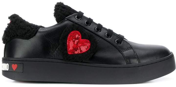 embellished heart low top sneakers