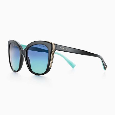 Diamond Point square sunglasses in blue acetate and silver-colored metal. | Tiffany & Co.