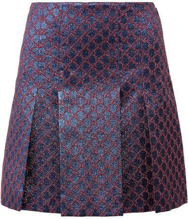 Pleated Metallic Jacquard Mini Skirt - Blue