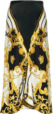 Printed Silk-Satin Midi Skirt Size: 36