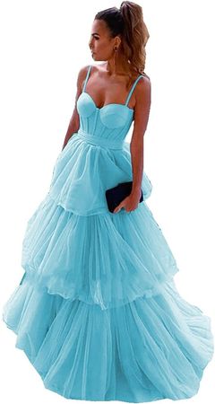Amazon.com: ZHengquan Princess Tulle A Line Dress Floor Length Layed Evening Dress Elegant Sleeveless Prom Dresses : Clothing, Shoes & Jewelry