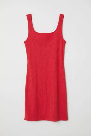 Ribbed Jersey Dress - Red