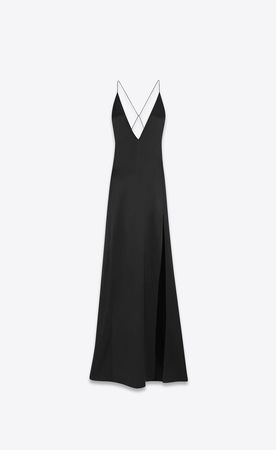 Long sleeveless dress in washed satin | Saint Laurent | YSL.com