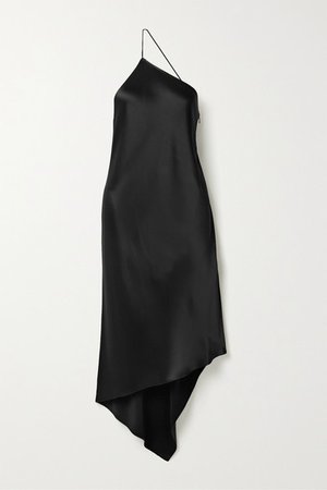 Guinevere Asymmetric One-shoulder Satin Dress - Black