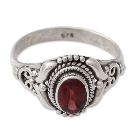 silver ring with red stone