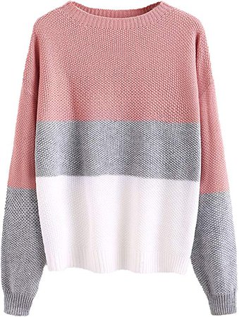 Milumia Women's Drop Shoulder Knitted Color Block Textured Jumper Casual Sweater at Amazon Women’s Clothing store