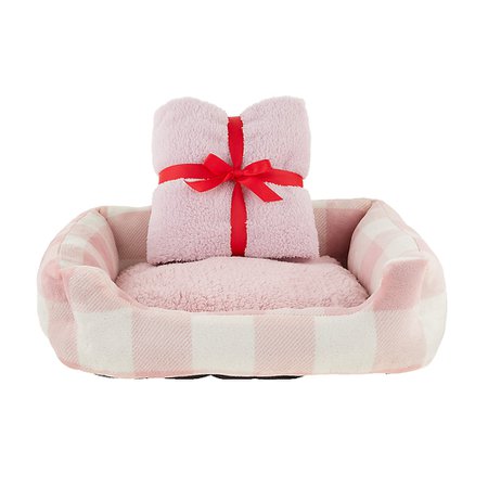 Top Paw® Pink Checkered Pet Bed and Blanket Sleep Set | dog Cuddler Beds | PetSmart