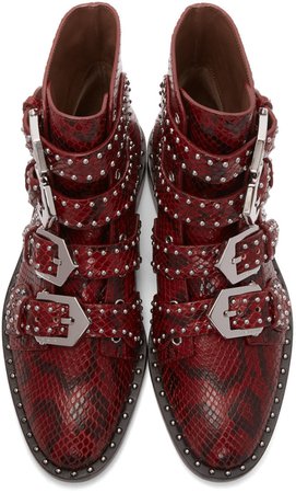 Givenchy: Red Python Multi-Strap Boots | SSENSE