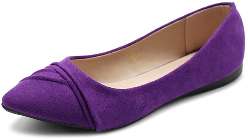 Amazon.com | Ollio Women's Shoe Ballet Dress Faux Suede Pleated Pointed Toe Flat 1BN1833 (8 B(M) US, Purple) | Flats