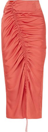 The Line By K - Sisilia Ruched Hammered-satin Skirt - Coral